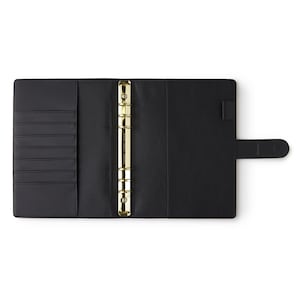 Capa para agenda A5, capa para fichário de couro PU preto, organizador de 6 argolas, presente estiloso
