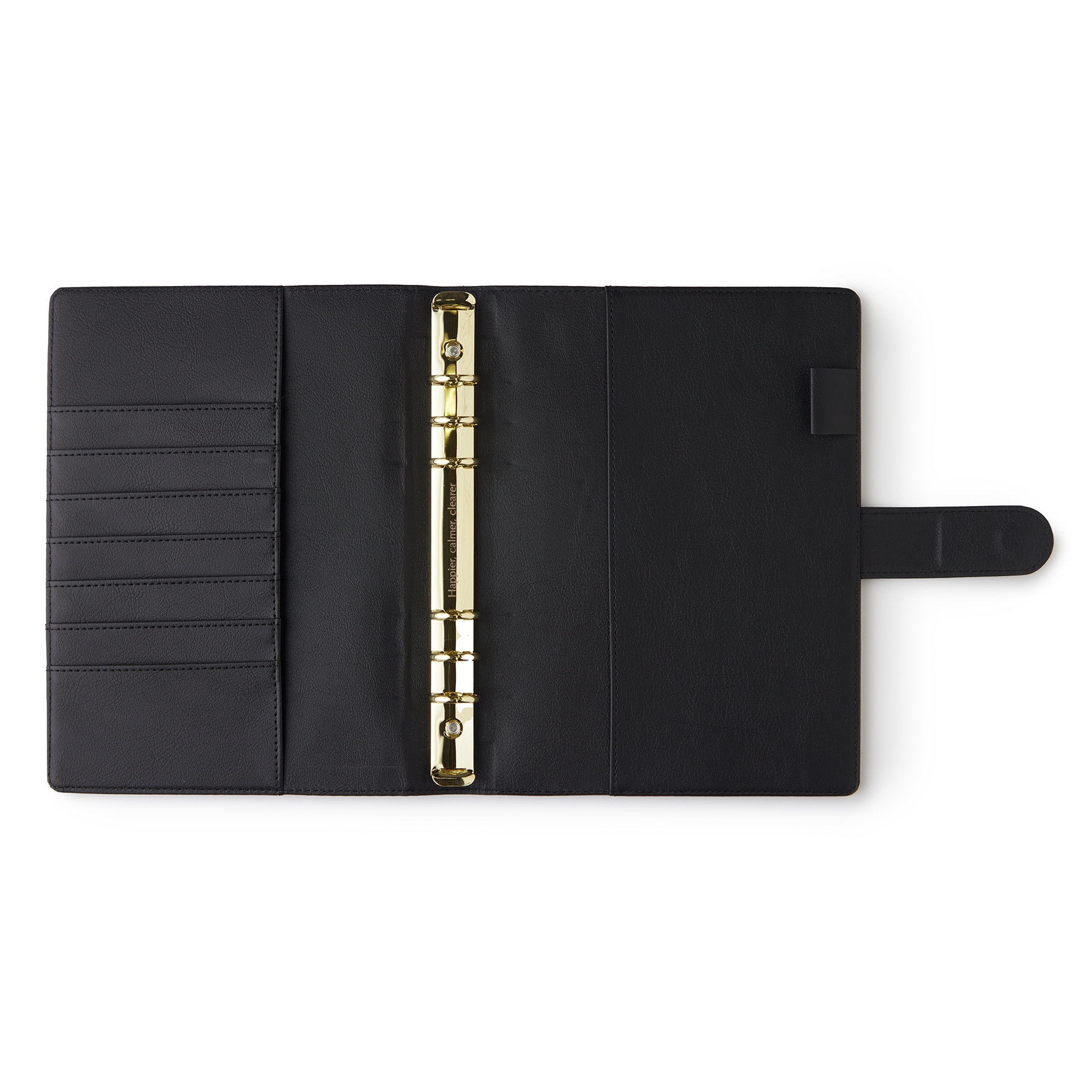 A5 Agenda Cover Black PU Leather Ring Binder Cover - 6 Ring Organiser - Stylish Gift