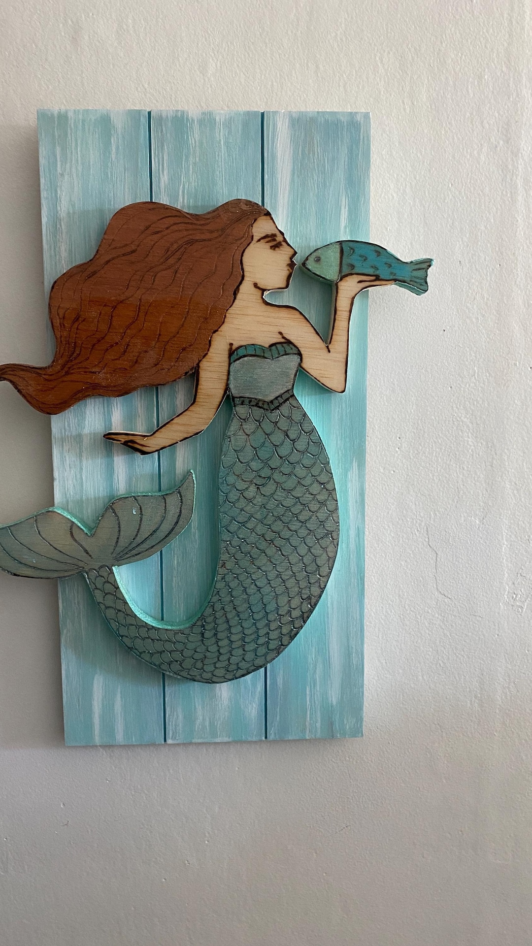 Mermaid With Fish Coastal Wooden Wall Art - Etsy