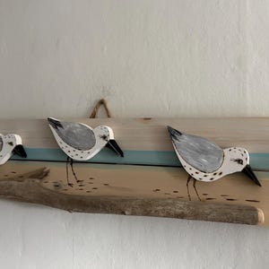 Sand piper trio with driftwood Piping Plover seabird Coastal Beach House wall art