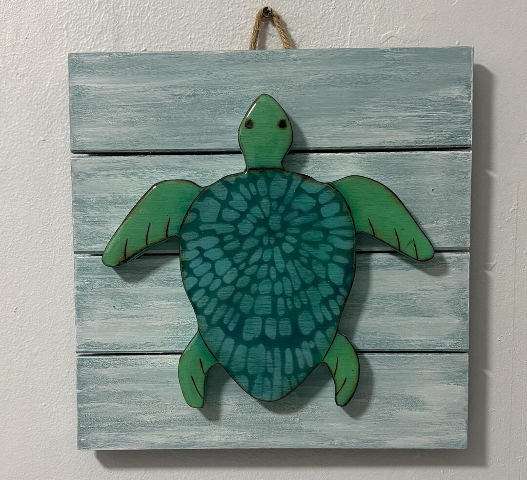 Wooden Sea Turtle on Distressed Board Coastal House Wall Art - Etsy