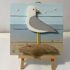 Seagull perched on driftwood Wall Art Coastal Decor