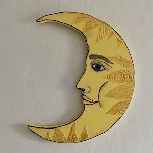 Crescent Moon with face Celestial wall art Man on the Moon