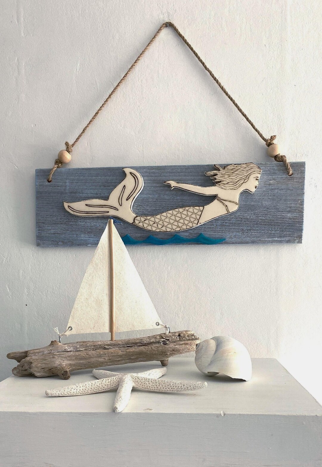 Mermaid in the Waves Wooden Coastal Wall Art Home Decor Wall Hanging - Etsy