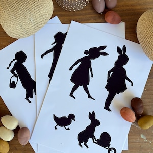 Siluetas de Pascua, celebración de primavera, artesanía Waldorf