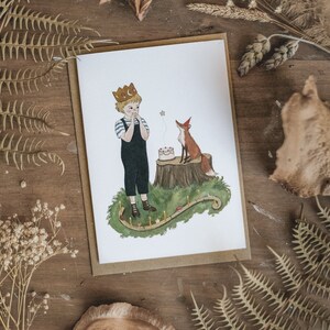 Birthday boy greeting card, boy and fox card, woodland animals, forest animal