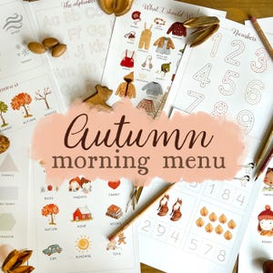 Fall morning menu, kindergarten activity, preschool activity, autumn morning basket, toddler busy book, homeschool worksheets