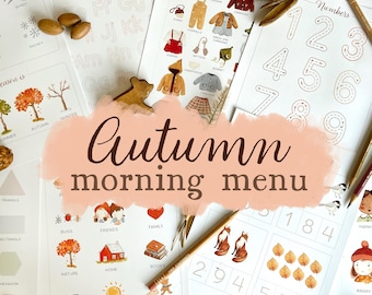 Fall morning menu, kindergarten activity, preschool activity, autumn morning basket, toddler busy book, homeschool worksheets