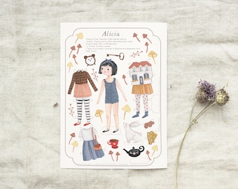 Papierpuppe, Printable Doll, Kinder Kunst Aktivität, Busy Buch, Alice im Wunderland