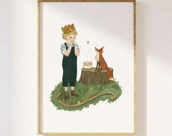 Birthday Boy,  Waldorf birthday, Woodland nursery art A5 Print