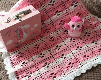 Crochet Baby Blanket, Pink & White, Baby Shower Gift