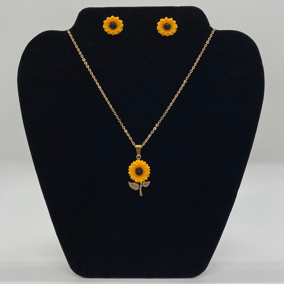 Sunflower Necklace and Earrings Set Etsy