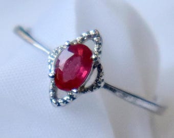 Glass Filled Ruby Ring: 925 Sterling Silver Solitaire, July Birthstone