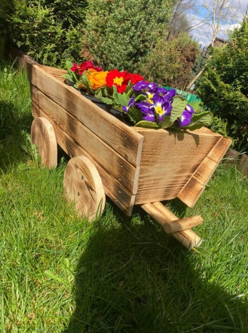 Wooden Cart Planter Wood Planter Box Wheelbarrow Garden Etsy
