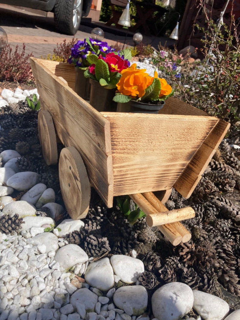 Wooden Cart Planter Wood Planter Box Wheelbarrow Garden Etsy