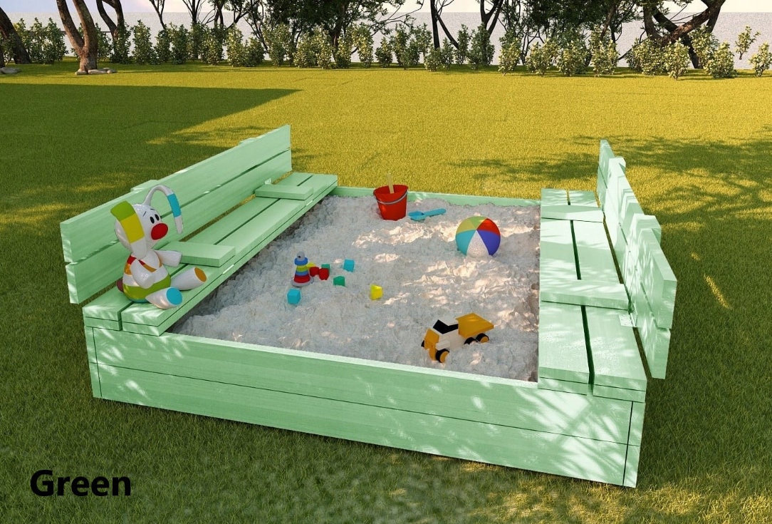 Wood Sandbox Sand Box With Seats Sandbox Childs Sandbox Etsy