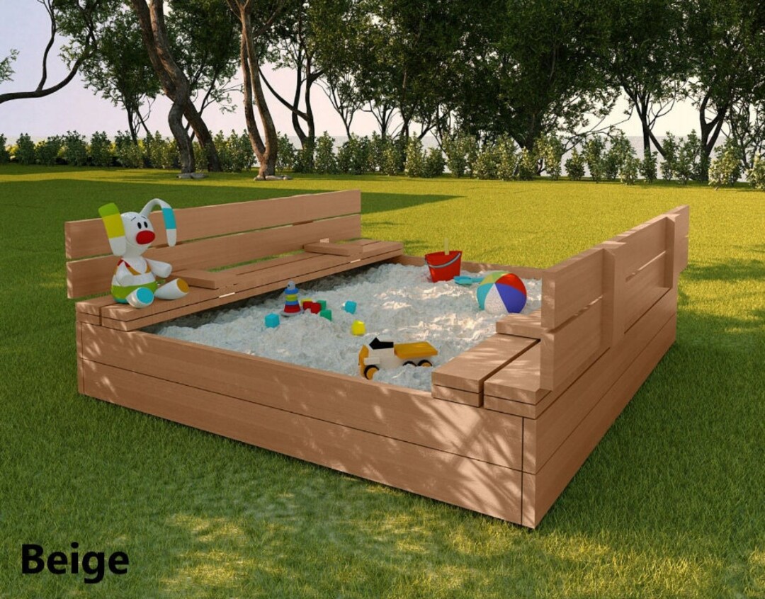 Wood Sandbox Sand Box With Seats Sandbox Childs Sandbox Etsy