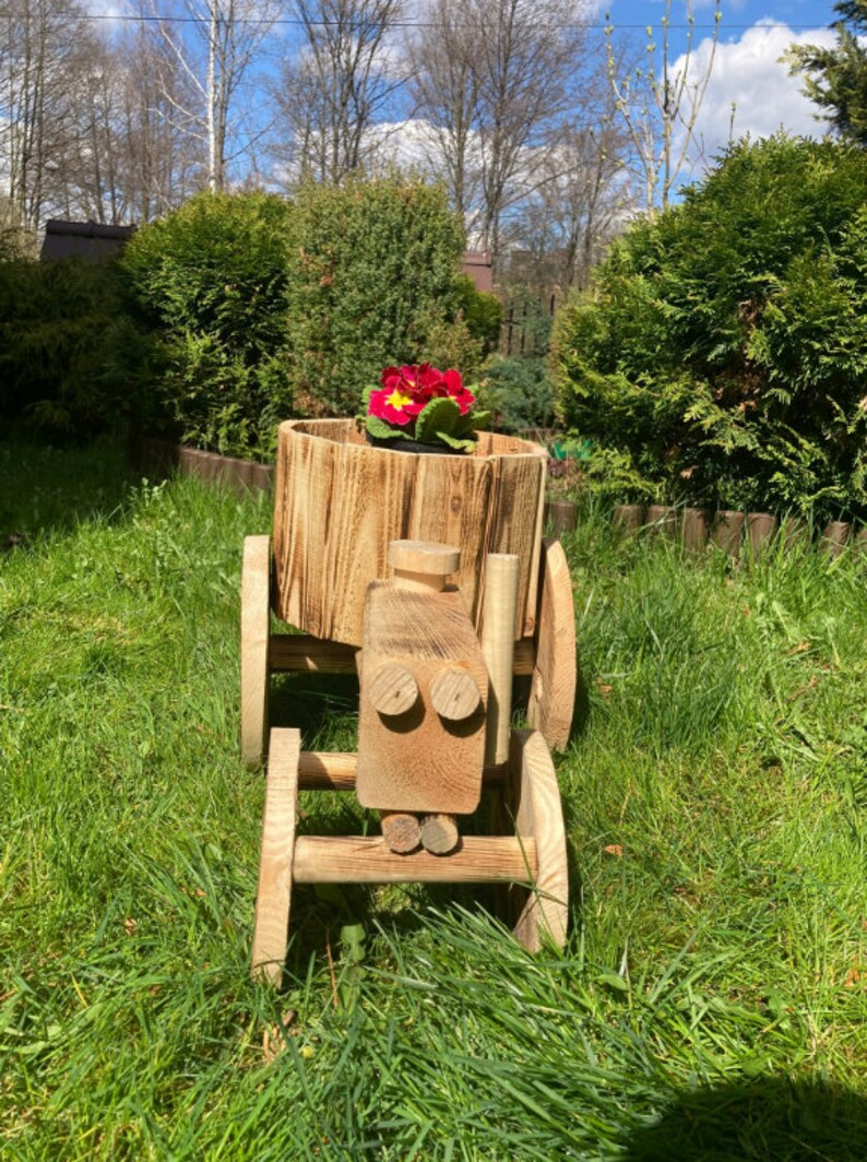 Wooden Tractor Planter Wood Planter Box Wheelbarrow Garden Etsy