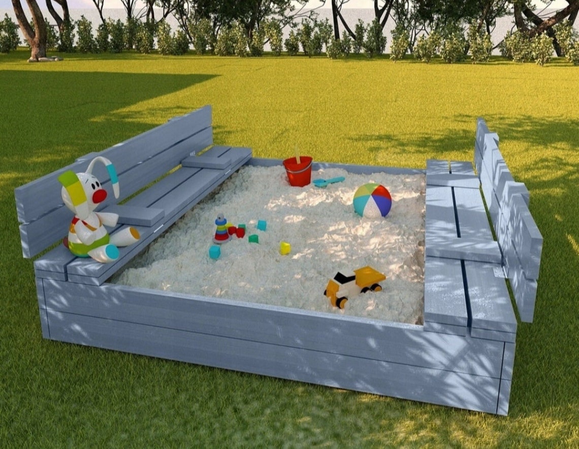Wood Sandbox Sand Box With Seats Sandbox Childs Sandbox Etsy