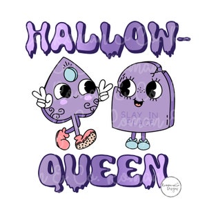 Hallow-Queen halloween png retro wavy letter girls halloween design sublimation design dtf pumpkin halloween design ghost png vintage ouiji
