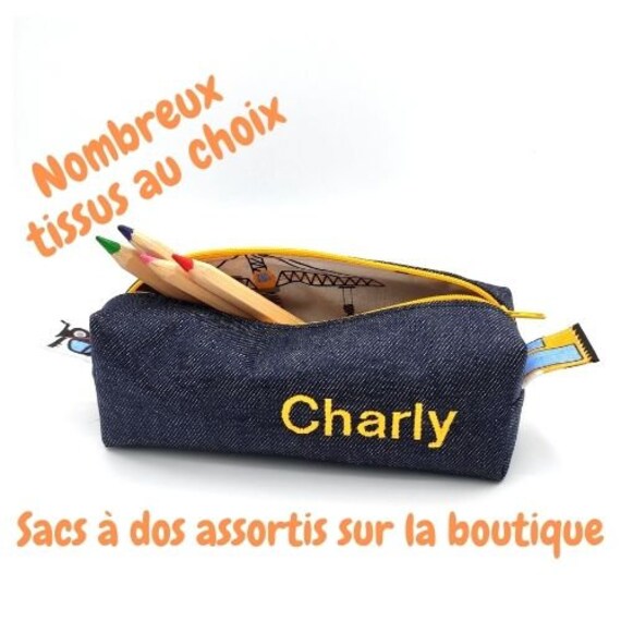 Trousse d'école Personnalisée en Jean avec Prénom Brodé