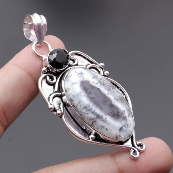 Dendritic Opal Citrine Quartz Pendant Gemstone jewellery Woman necklace Pendant Gift For Her Pendant Sterling Silver Plated Pendant Jewelry