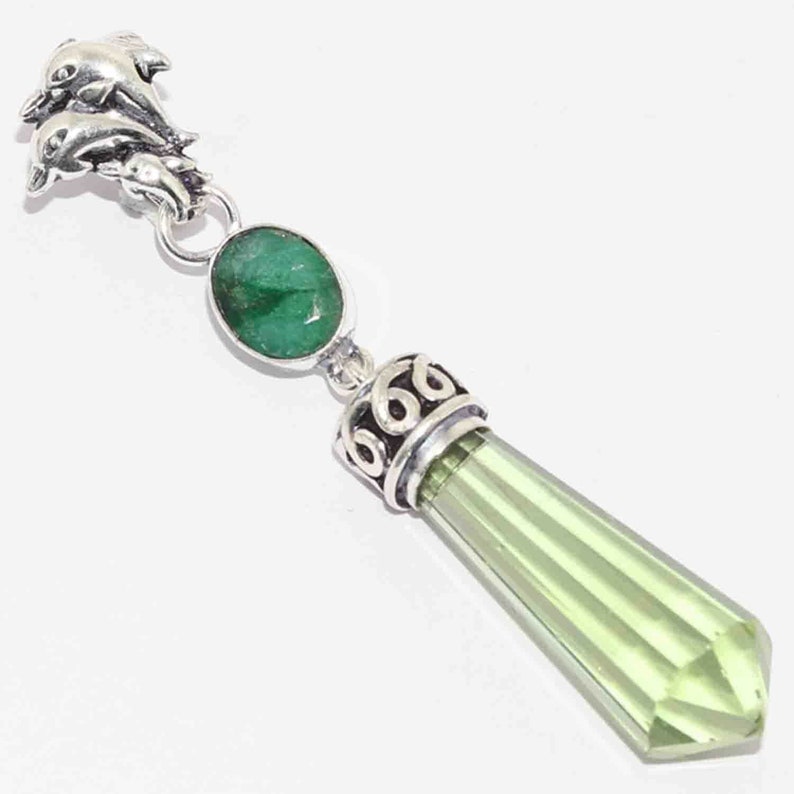 Fish style Emerald peridot 925 silver plated pendant X9562