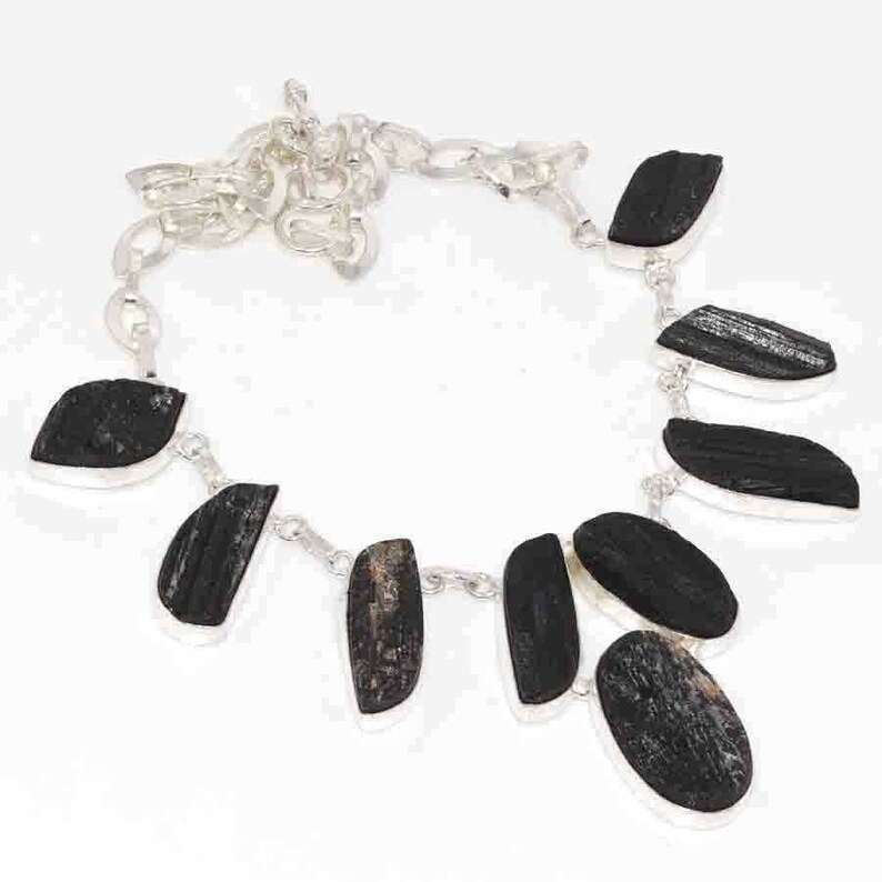Handmade Natural Black Tourmaline 925 silver plated Cluster NECKLACE X4624