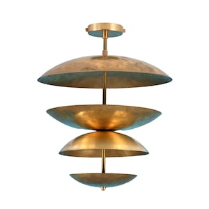 Raw Brass Disc Chandelier – 8-Light Flush Mount Pendant, Mid-Century Modern Interiors image 1