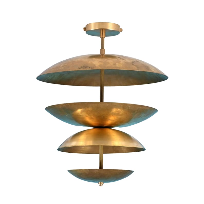 Raw Brass Disc Chandelier – 8-Light Flush Mount Pendant, Mid-Century Modern Interiors image 1