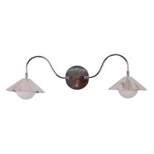 Minimalist double wall lamp with sculptural wave arms and reflective metal shades