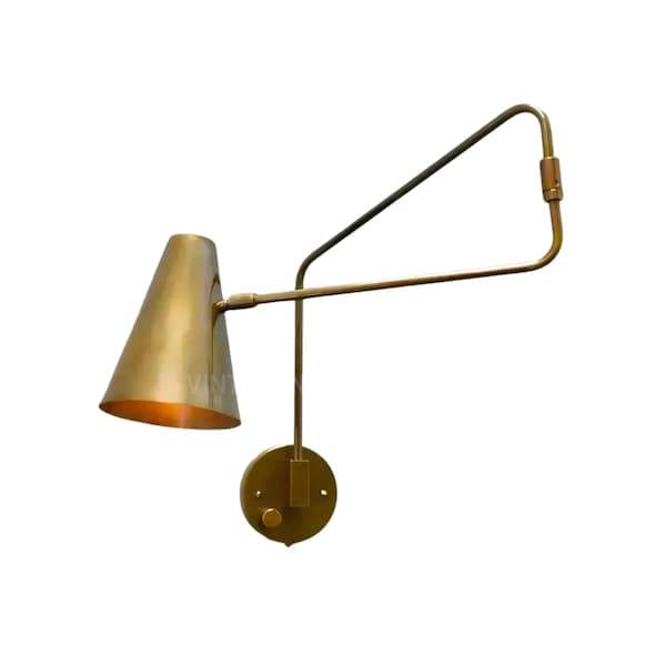 Customizable Swing Arm Wall Sconce, Mid Century Modern Adjustable Cone Reading Lamp