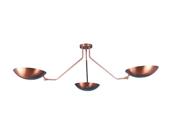 Mid-Century Modern Brass Flush Mount Ceiling Light | Copper Patina, 3-Light
