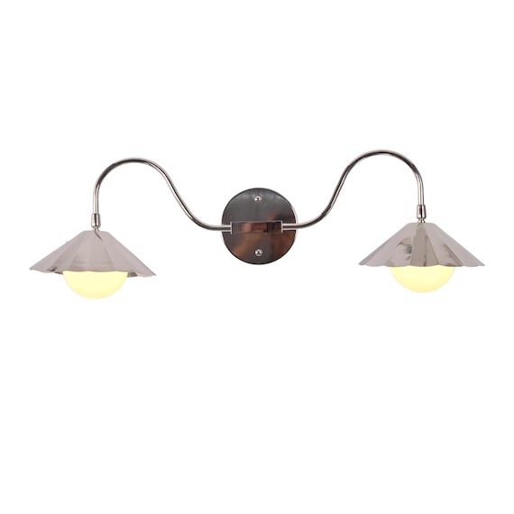 Double Wall Sconce With Frosted Glass Globes, Curved Arm Vanity Light, Customizable
