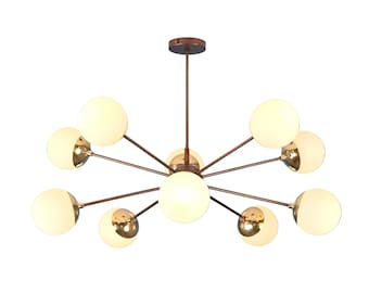 Lampadario Sputnik Globe – Lampadario da soffitto in ottone a 10 luci di metà secolo