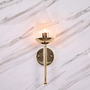 Vintage Style Brass Wall Sconce | Glass Shade Wall Lamp | Hallway, Bedroom, Living Room Light