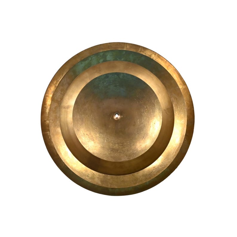 Statement brass ceiling light fixture, tiered flush mount chandelier with artisan patina finish for entryway or bedroom