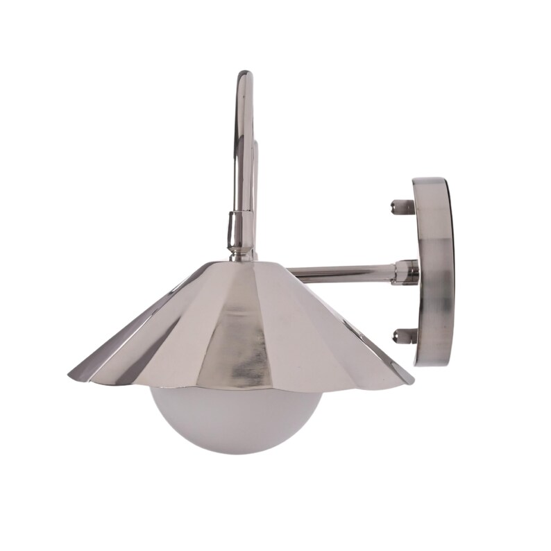 Decorative wall lighting fixture with scalloped cone shades and symmetrical design