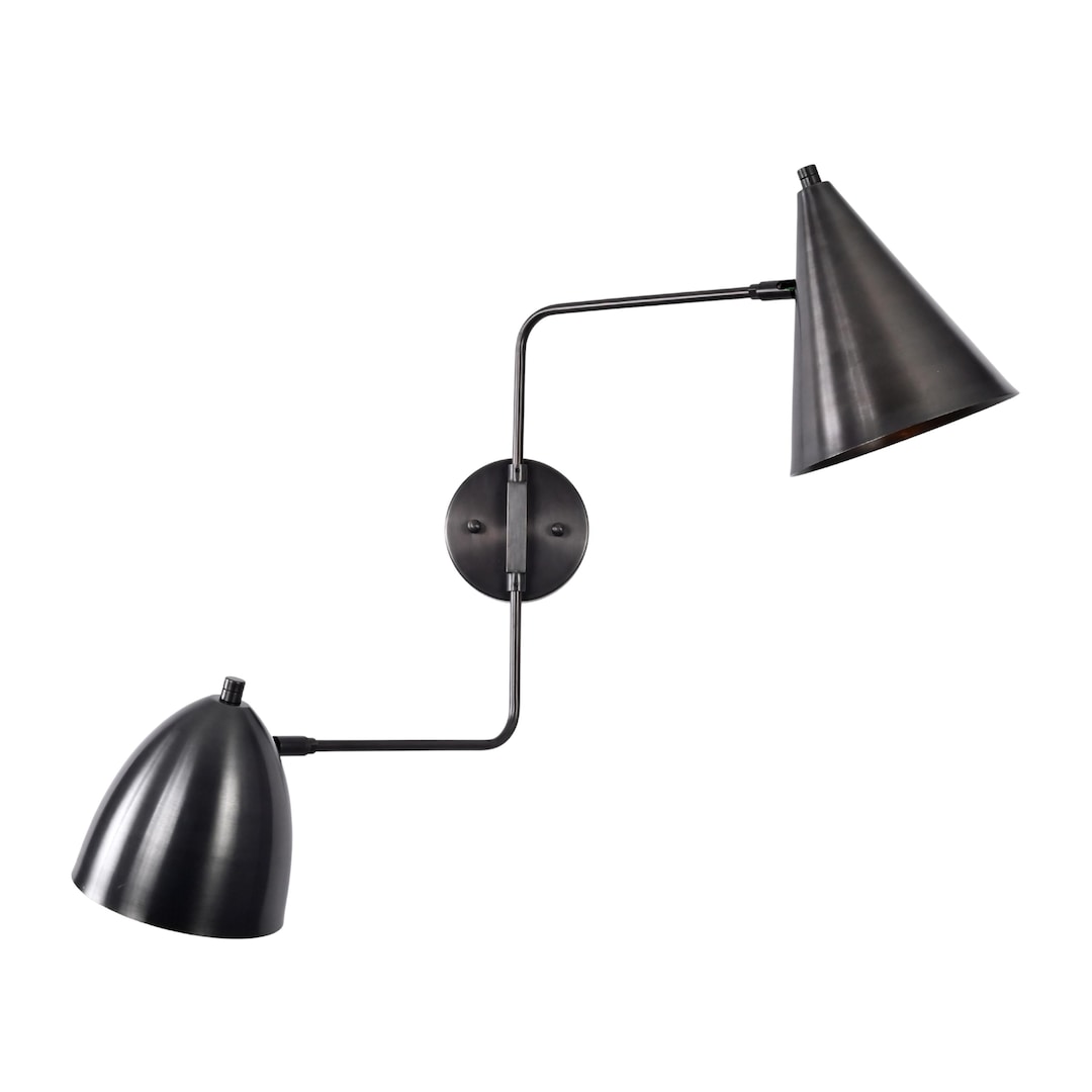 Blackened Brass Double Shade Swing Arm Wall Sconce – Modern Pivoting ...