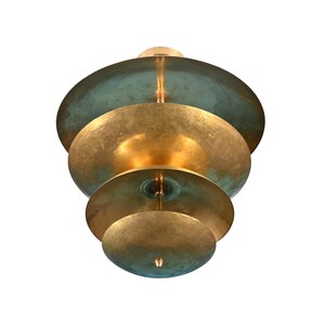 Sculptural brass flush mount chandelier in antique brass and oxidized patina, designer ceiling lighting for home interiors