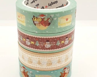 50cm/19.6 inch -Simply Gilded Washi Sample Set - Snowmen / Festive Happy Mail