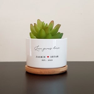 Personalized Planter for Succulents, Cacti, Love grows here,  Custom Message Plant Pot, Gift for Birthday, Anniversary, Couple, Engagement