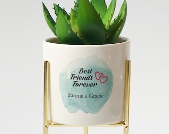 Custom Best Friends Plant Pot, Personalized Friendship Planter for Succulents, Cacti,  Gift for Bestie