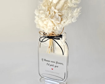Personalized Acrylic Vase Plaque with Dried Flower Posy, Mother's Day Gift for Nana or Mum, Everlasting Flowers Gift with Custom Message