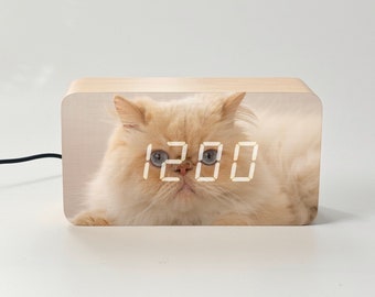 personalized Wooden LED Digital Alarm Clock with photo / text, Gift for couple, family, housewarming, wedding, friend, celebration, events
