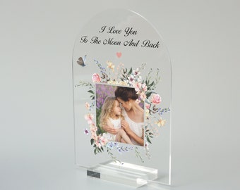 Placa fotográfica personalizada para el Día de la Madre: Arco acrílico floral