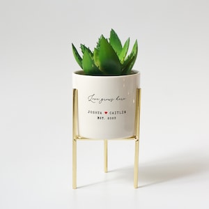 Personalised Planter for Succulents, Cacti, Love Grows Here, Custom Message Plant Pot, Gift for Anniversary, Couple, Engagement, Wedding