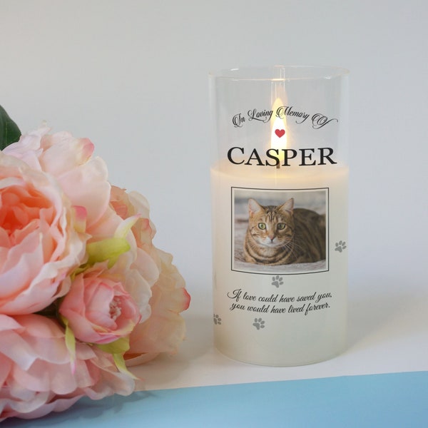 Pet Memorial Candle, Photo RIP flameless flickering Glass LED Candle, Personalized Memorial Remembrance Condolences Gift, dog, cat, horse