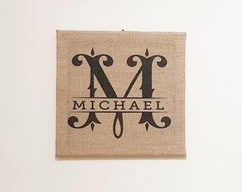 Personalised Monogram Burlap Stretch Canvas, Gift for couple, family,  housewarming, wedding, Wall Decor, Sign