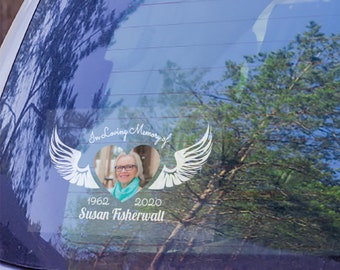 Heart Wing Custom Photo RIP Decal, In Loving Memory of Dad Mum, Personalized Photo Memorial Sticker for Car, Laptop